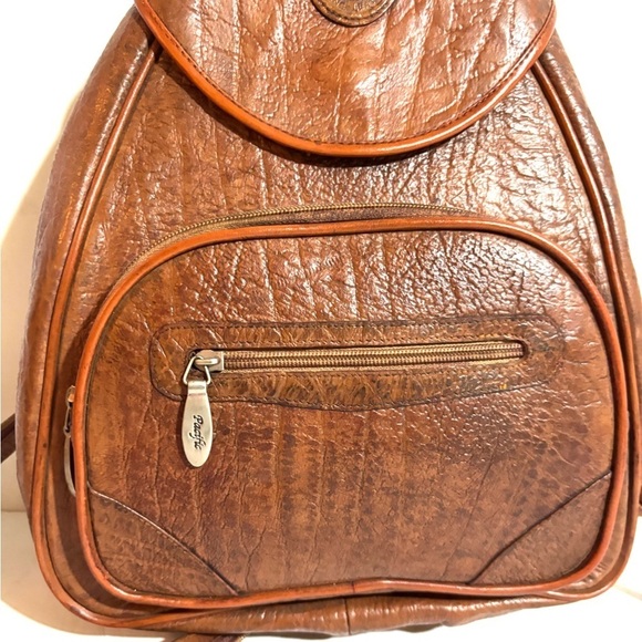 Pacific  unisex Vintage Brown Leather Sling backpack main image 6